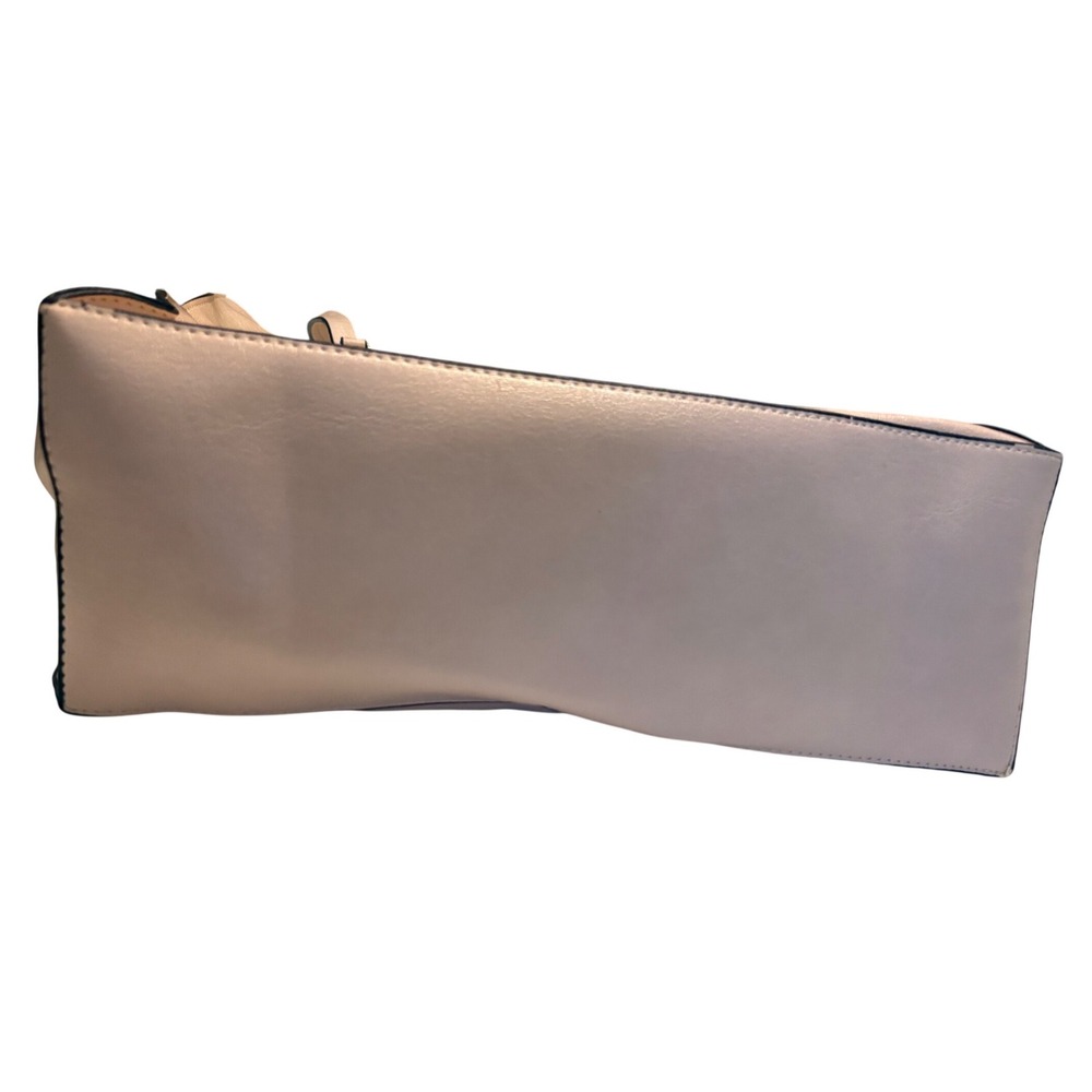 Beige Vegan-Leather Large Tote Bag Women Shoulder Bag Blue Lining Gold Hardware - Picture 8 of 8